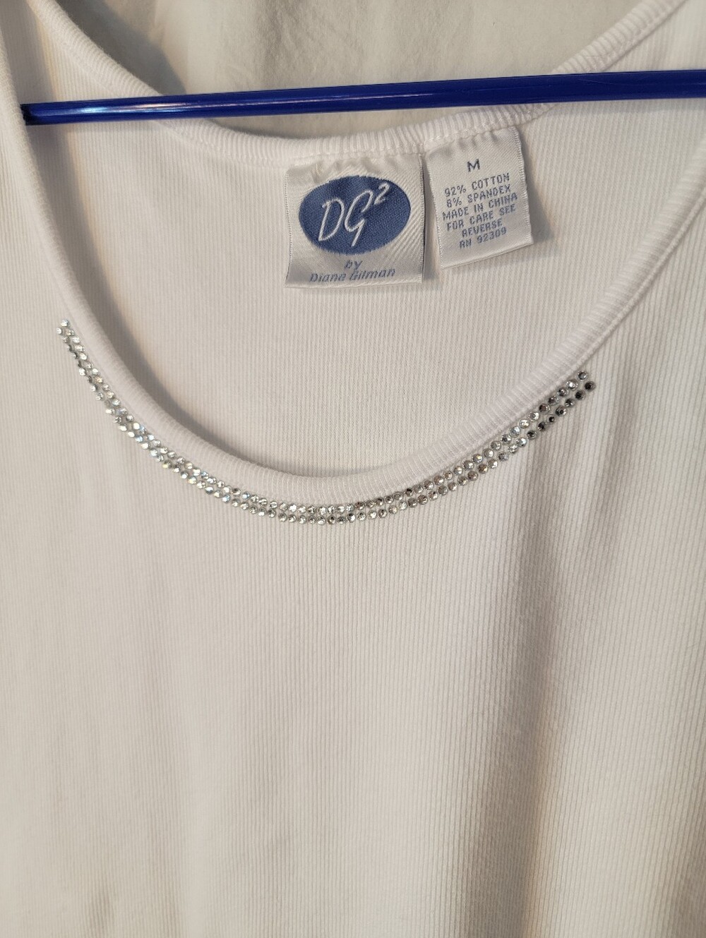 DG2 by Diane Gilman White Tank with Rhinestone Scoop Neckline